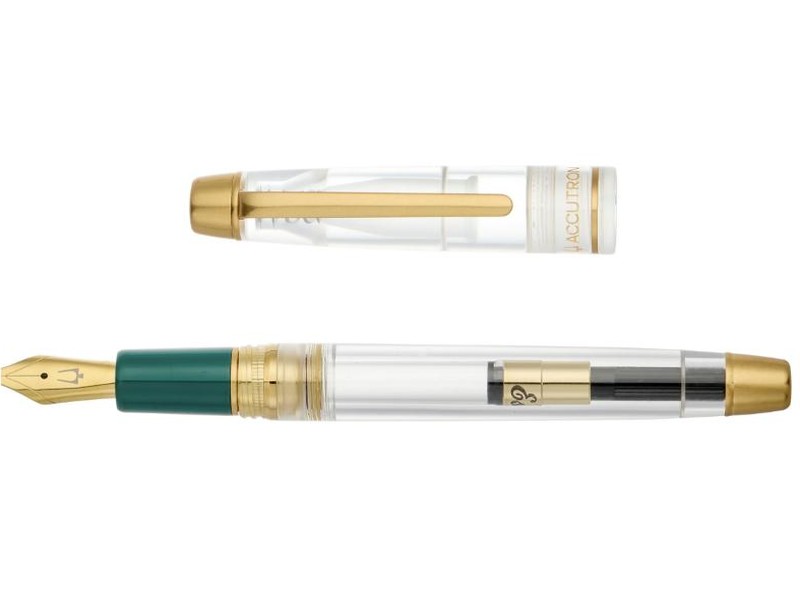 Stylo plume Estie Spaceview transparent, section verte et finitions dorées Accutron